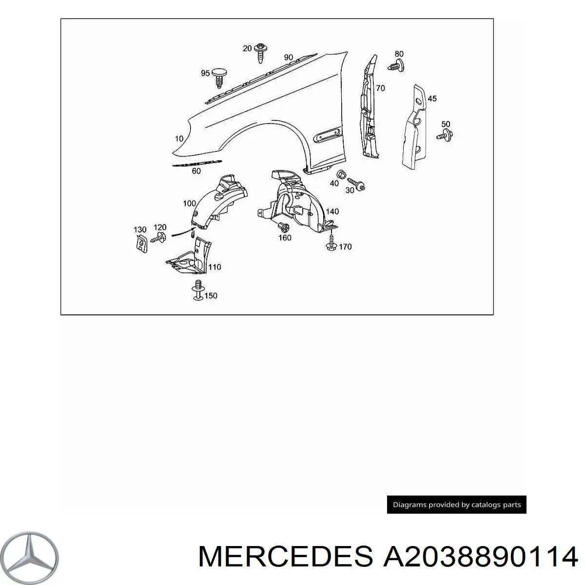 Кронштейн кріплення крила переднього лівого, передній Mercedes A2038890114 ціна, від  USD