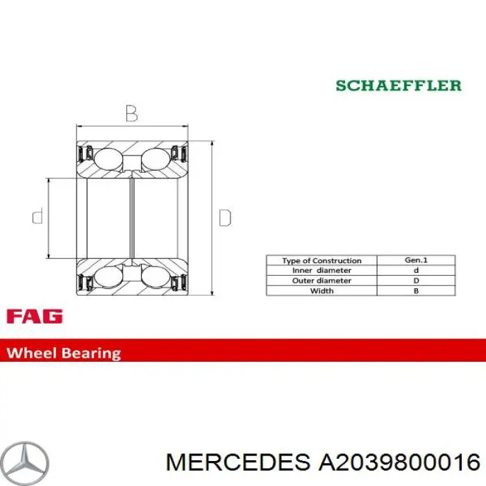 Підшипник задньої ступиці A2039800016 Mercedes