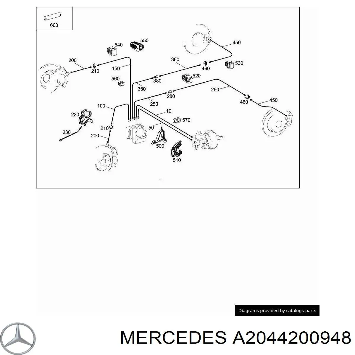 Шланг гальмівний передній Mercedes A2044200948 ціна, від 8.40 USD