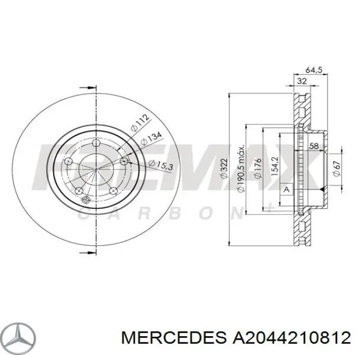 Диск переднього гальма Mercedes A2044210812 ціна, від 83.00 USD