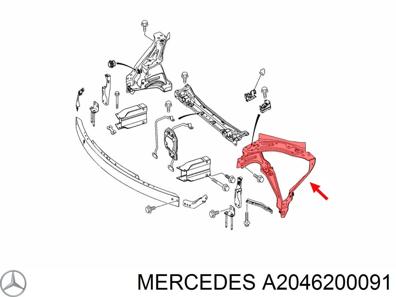 Купити A2046200091 Mercedes Супорт радіатора лівий/монтажна панель кріплення фар