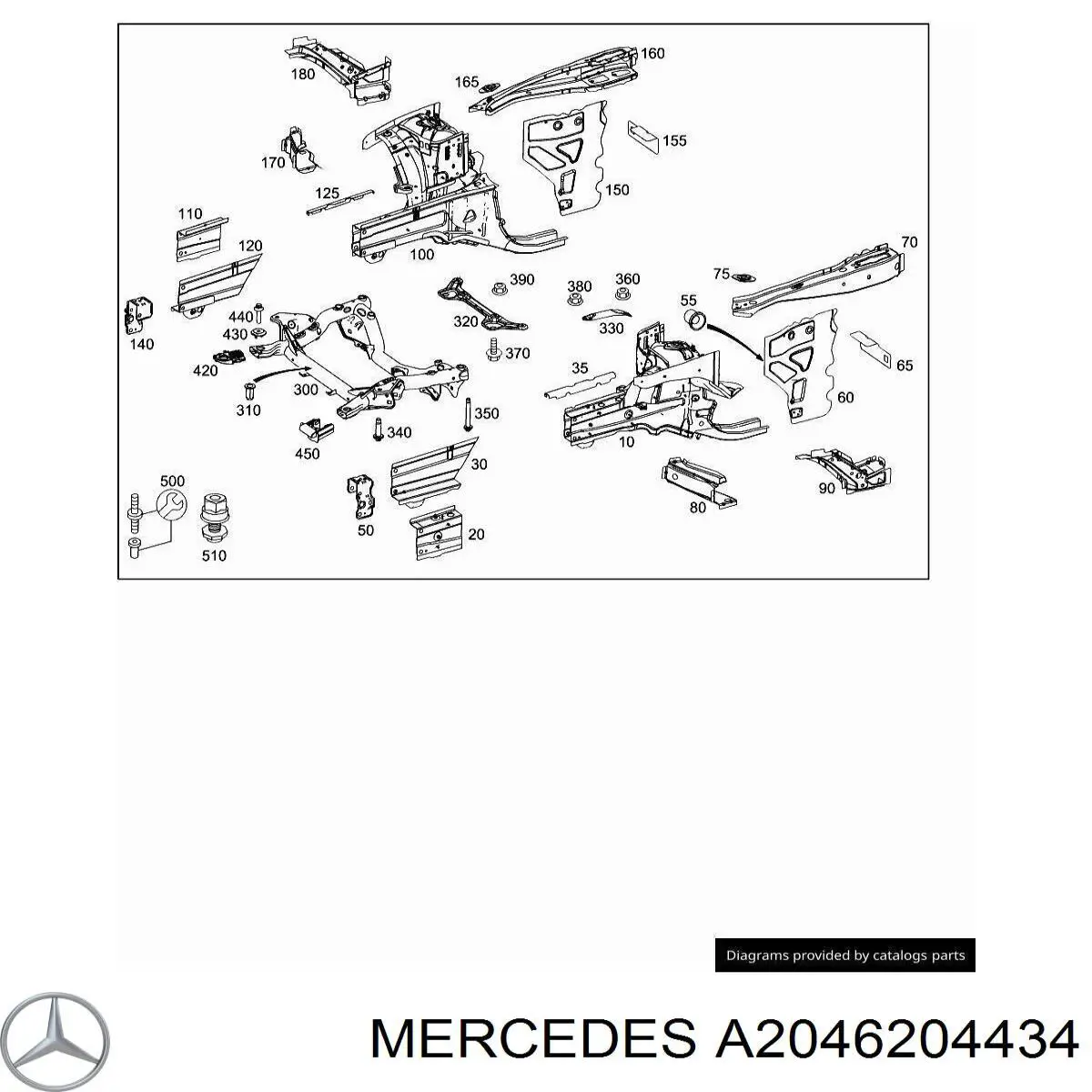 Лонжерон рами передній правий Mercedes A2046204434 ціна, від 180.54 USD
