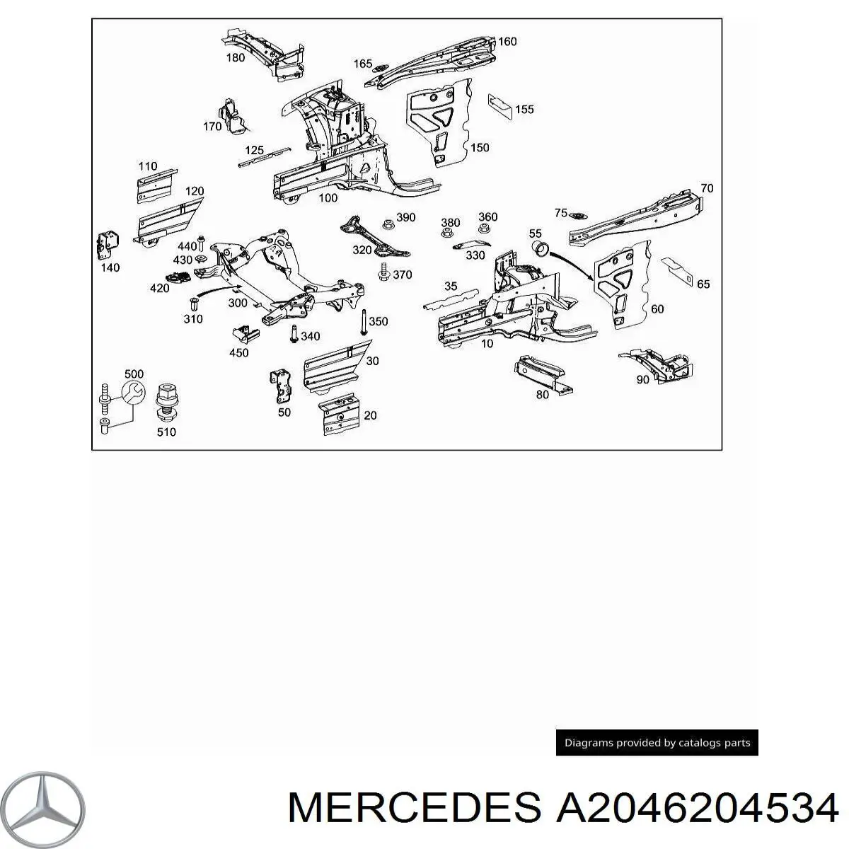 Лонжерон рами передній лівий Mercedes A2046204534 ціна, від 228.04 USD