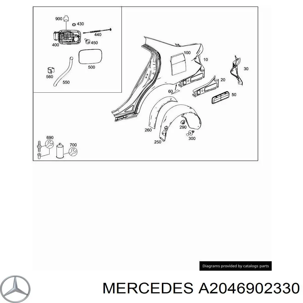 A2046902330 Mercedes Підкрилок заднього крила, лівий