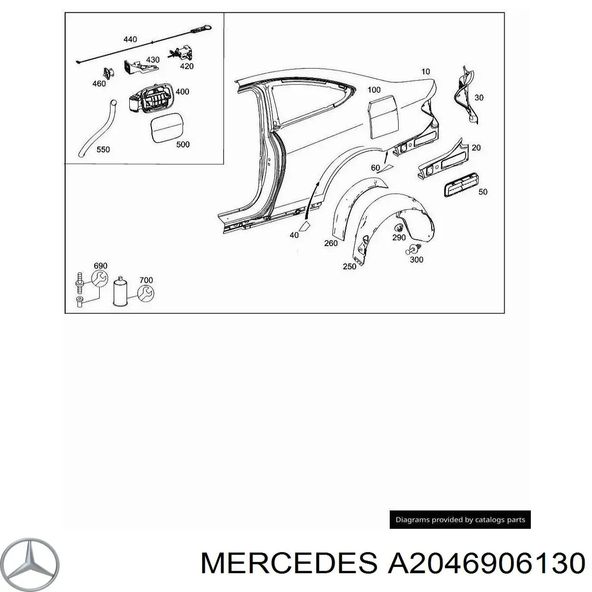 Купити A2046906130 Mercedes Підкрилок заднього крила, лівий