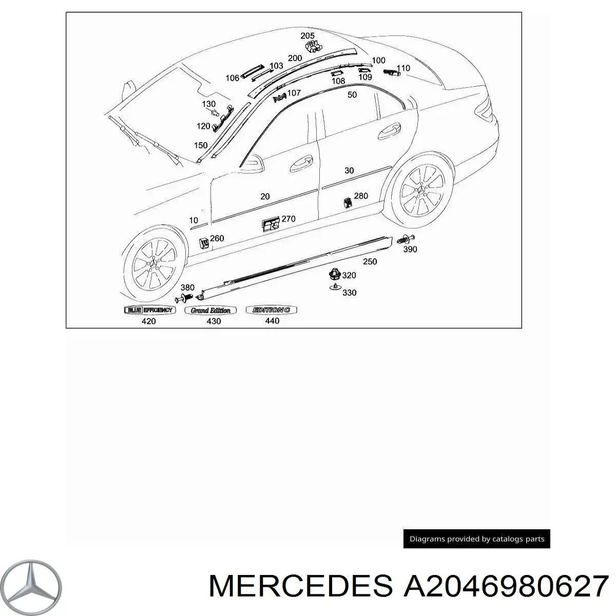 Рейлінг даху правий Mercedes A2046980627 ціна, від 12.85 USD