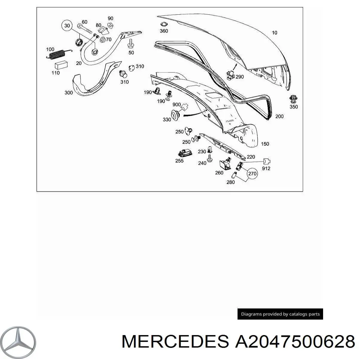 Купити A2047500628 Mercedes Деталі багажника (петлі і упор кришки)