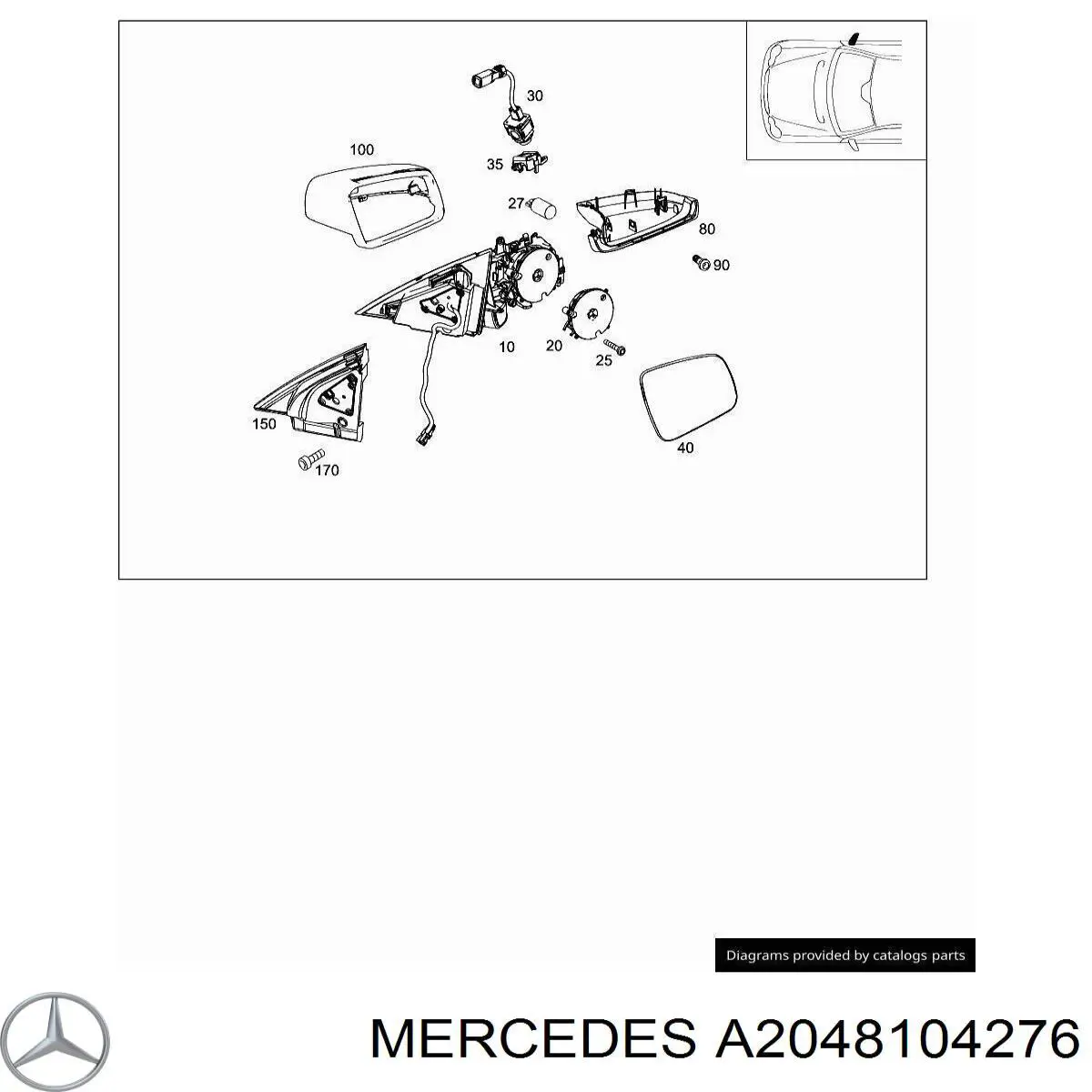 Корпус дзеркала заднього виду, правий Mercedes A2048101276 ціна, від 346.78 USD