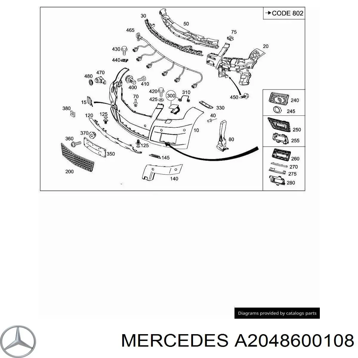 Купити A2048600108 Mercedes Накладка форсунки омивача фари передньої
