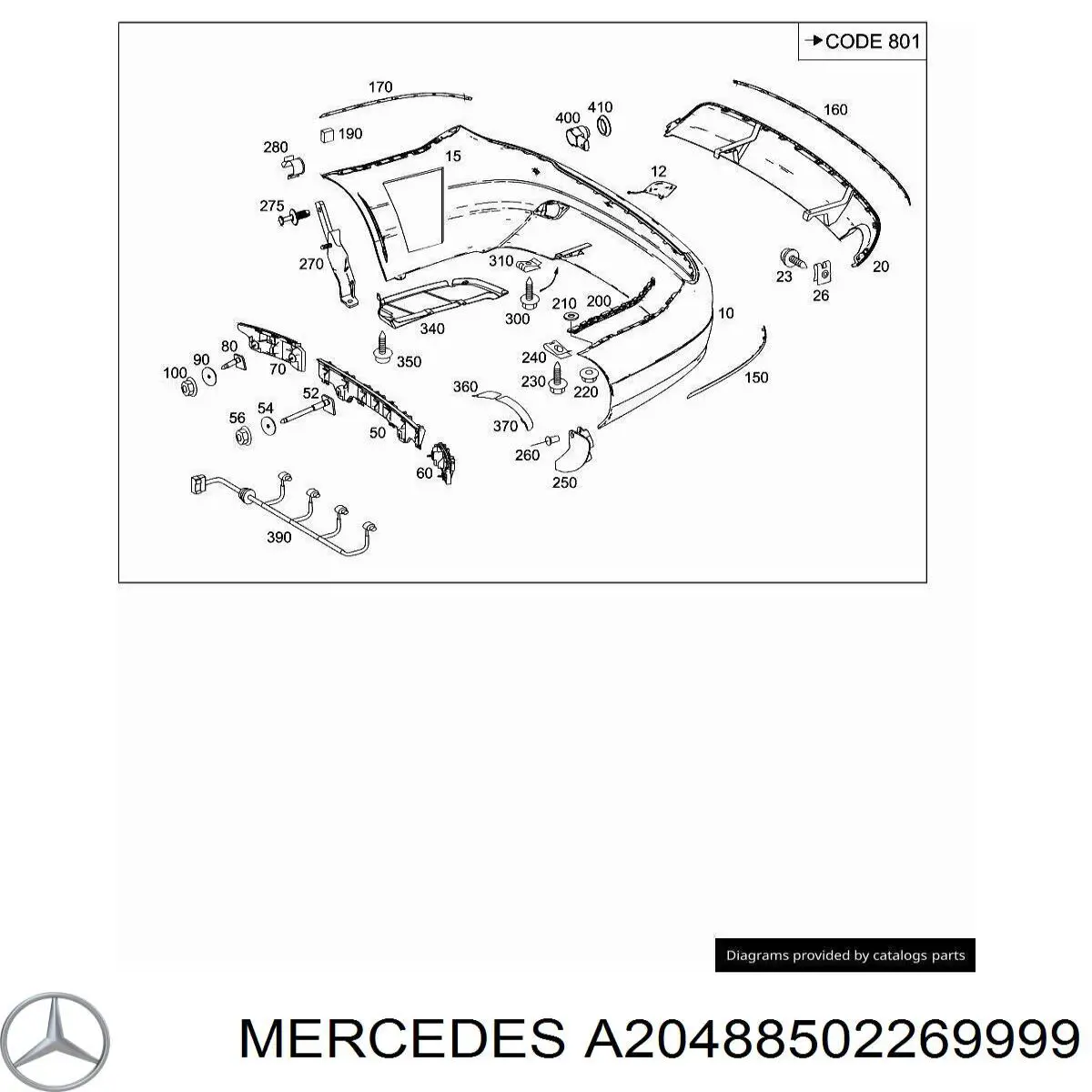 A20488502269999 Mercedes Заглушка бампера буксирувального гака, задня