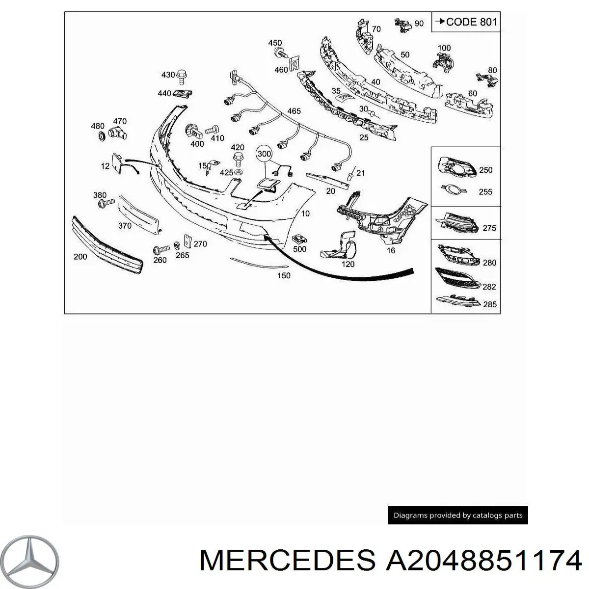 Ободок/окантовка фари протитуманної, лівий A2048851174 Mercedes