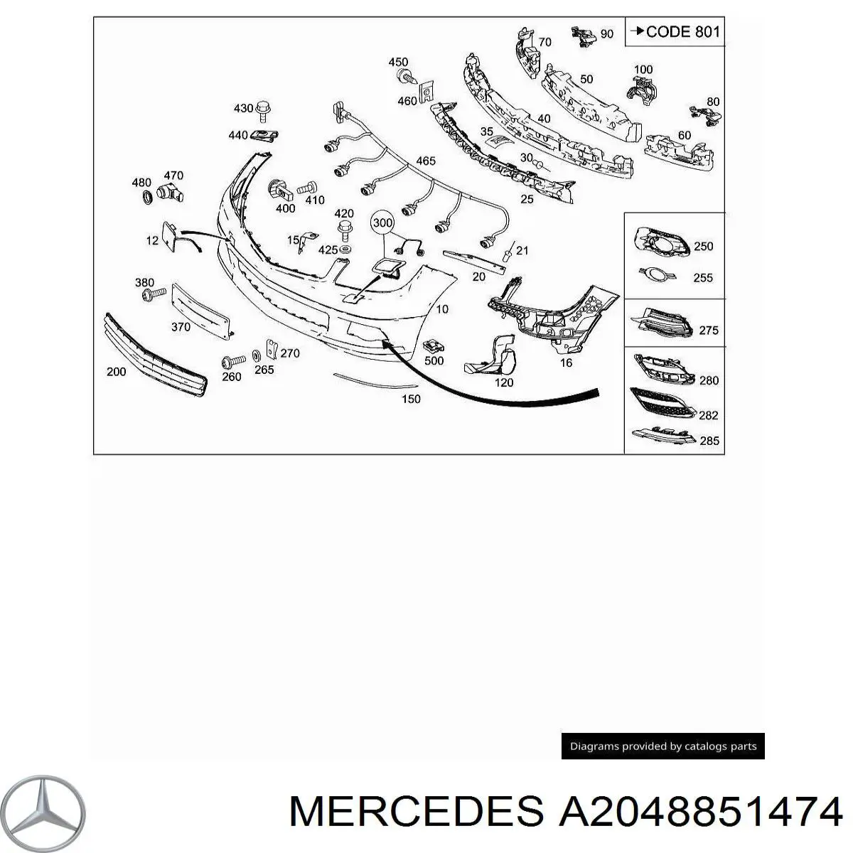 A204885147403 Mercedes Ободок/окантовка фари протитуманной, правий