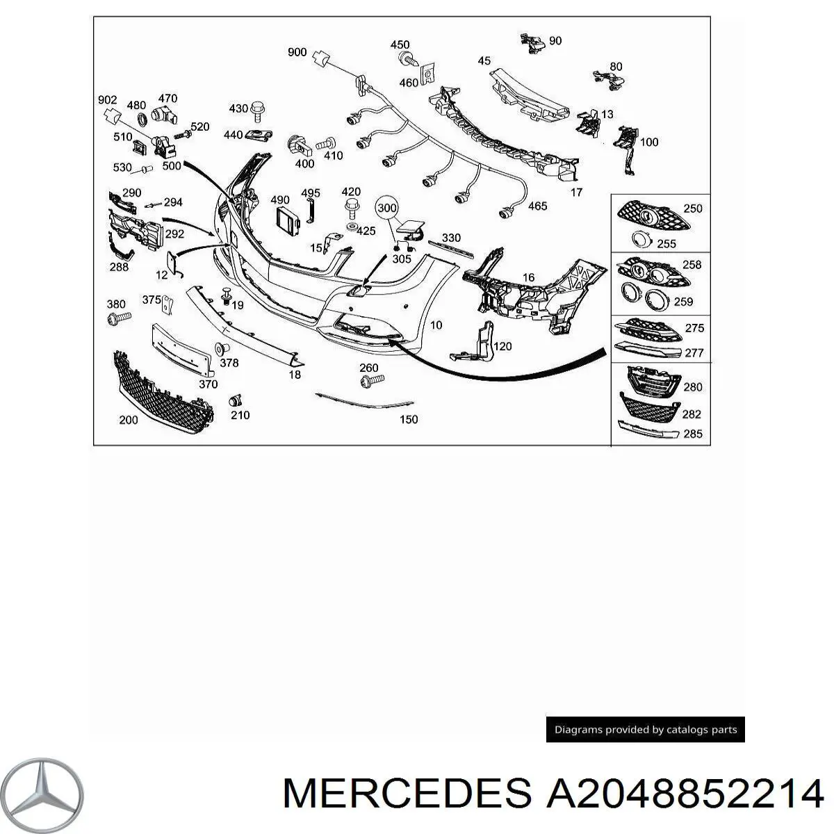 Праве кріплення переднього бампера Mercedes A2048852214 ціна, від 6.33 USD