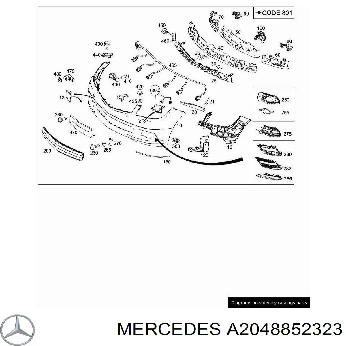 2048852323 Mercedes решітка переднього бампера, права