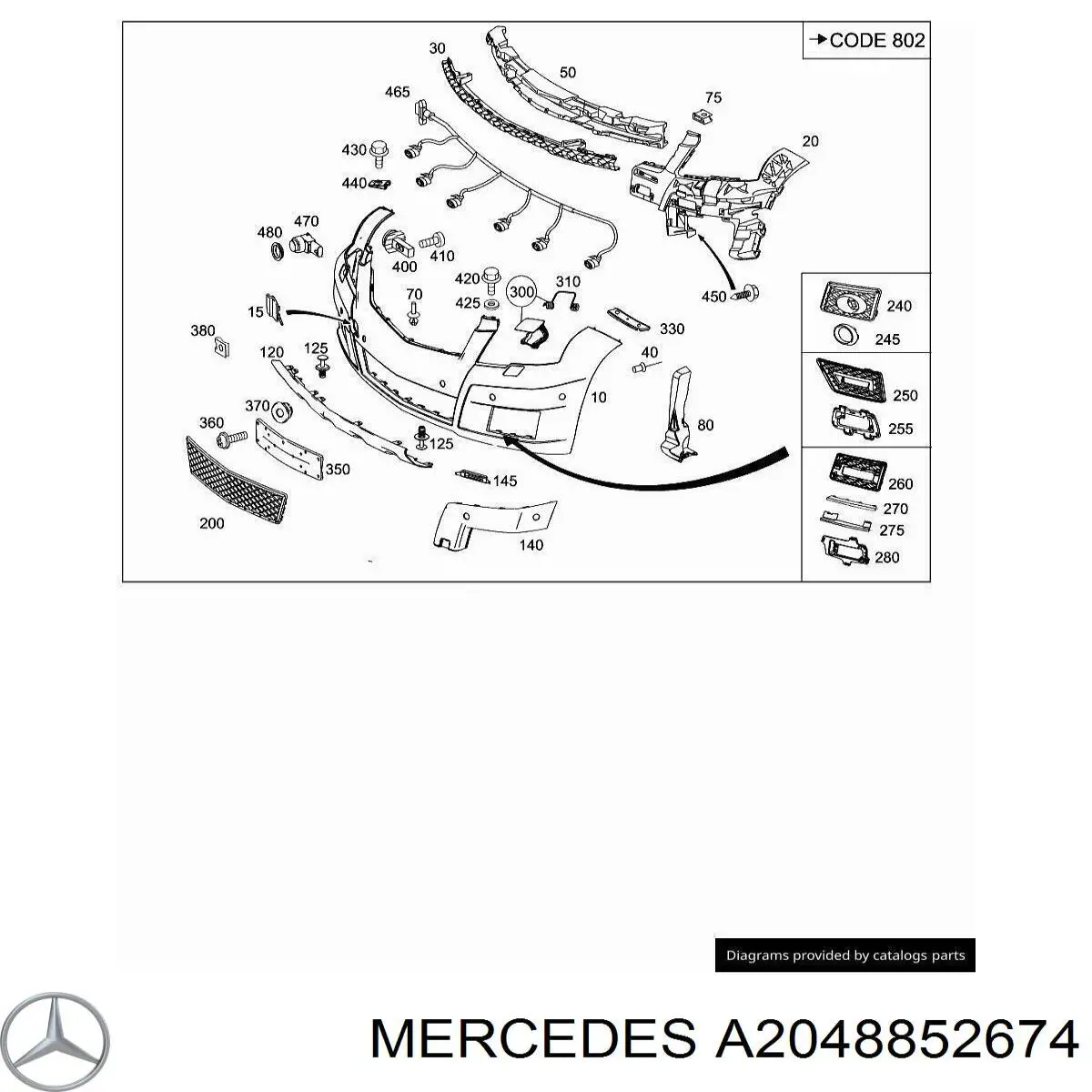 Молдинг переднього бампера, правий Mercedes A2048852674 ціна, від 17.39 USD