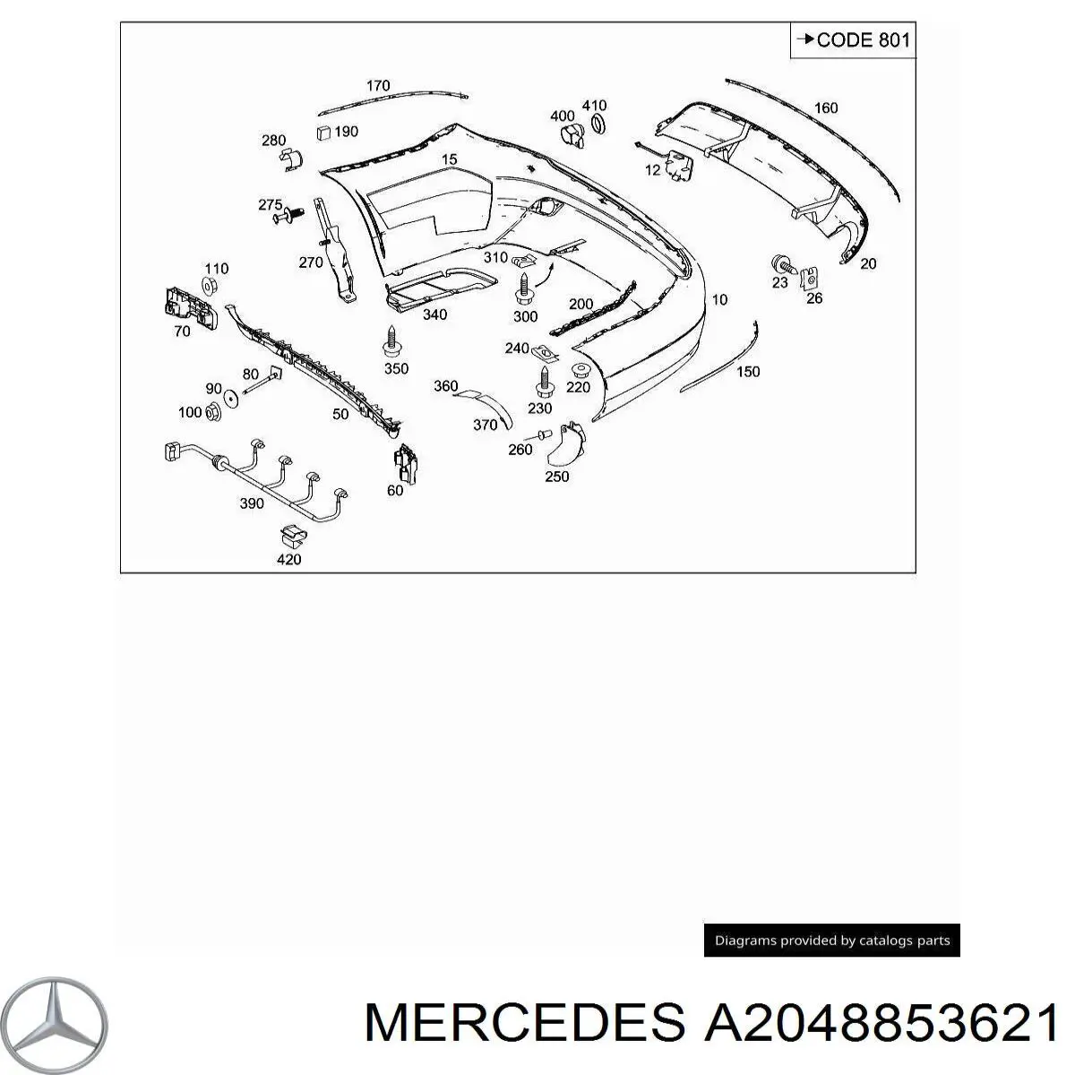 Молдинг заднього бампера, центральний Mercedes A2048853621 ціна, від 72.16 USD