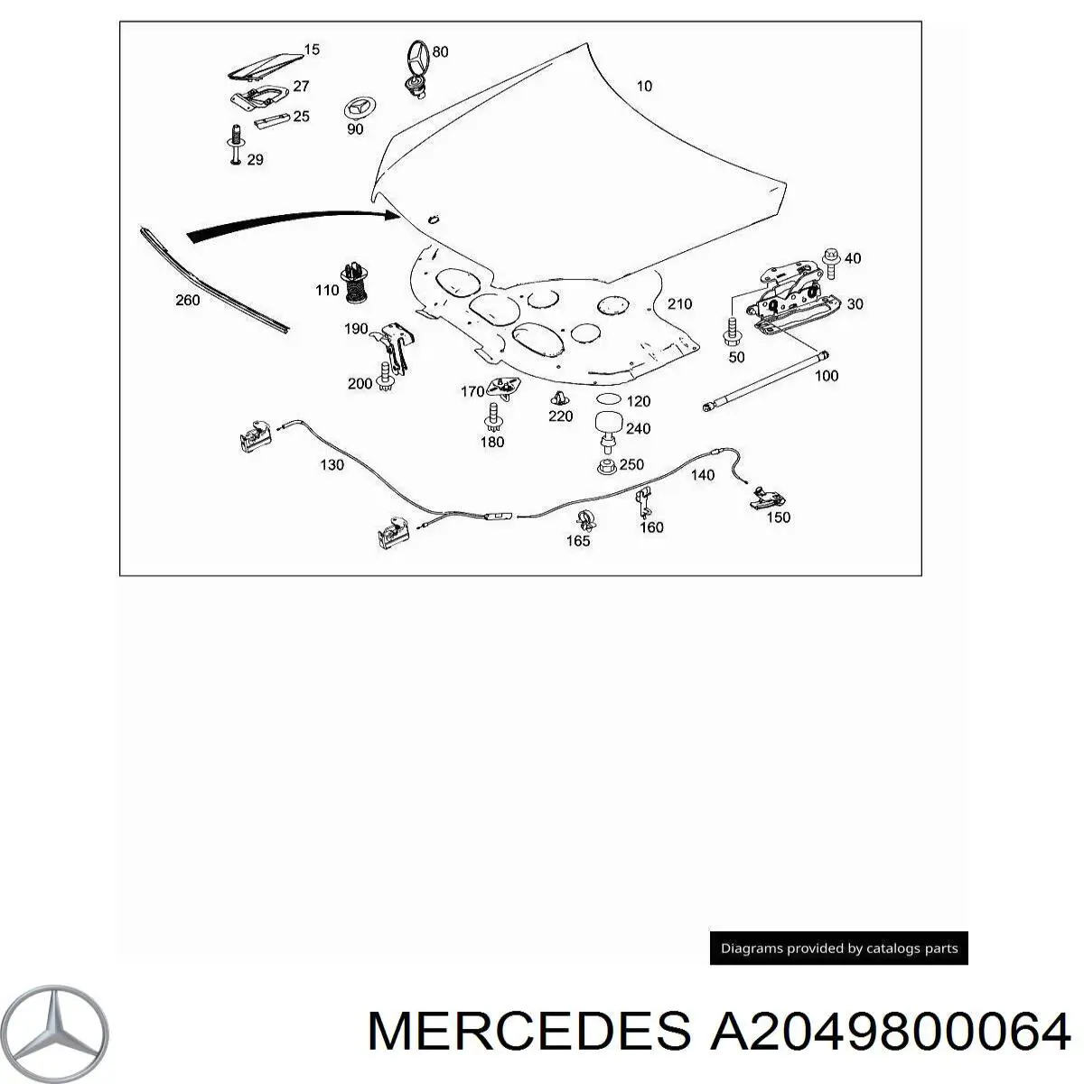 Амортизатор капота лівий A2049800064 Mercedes