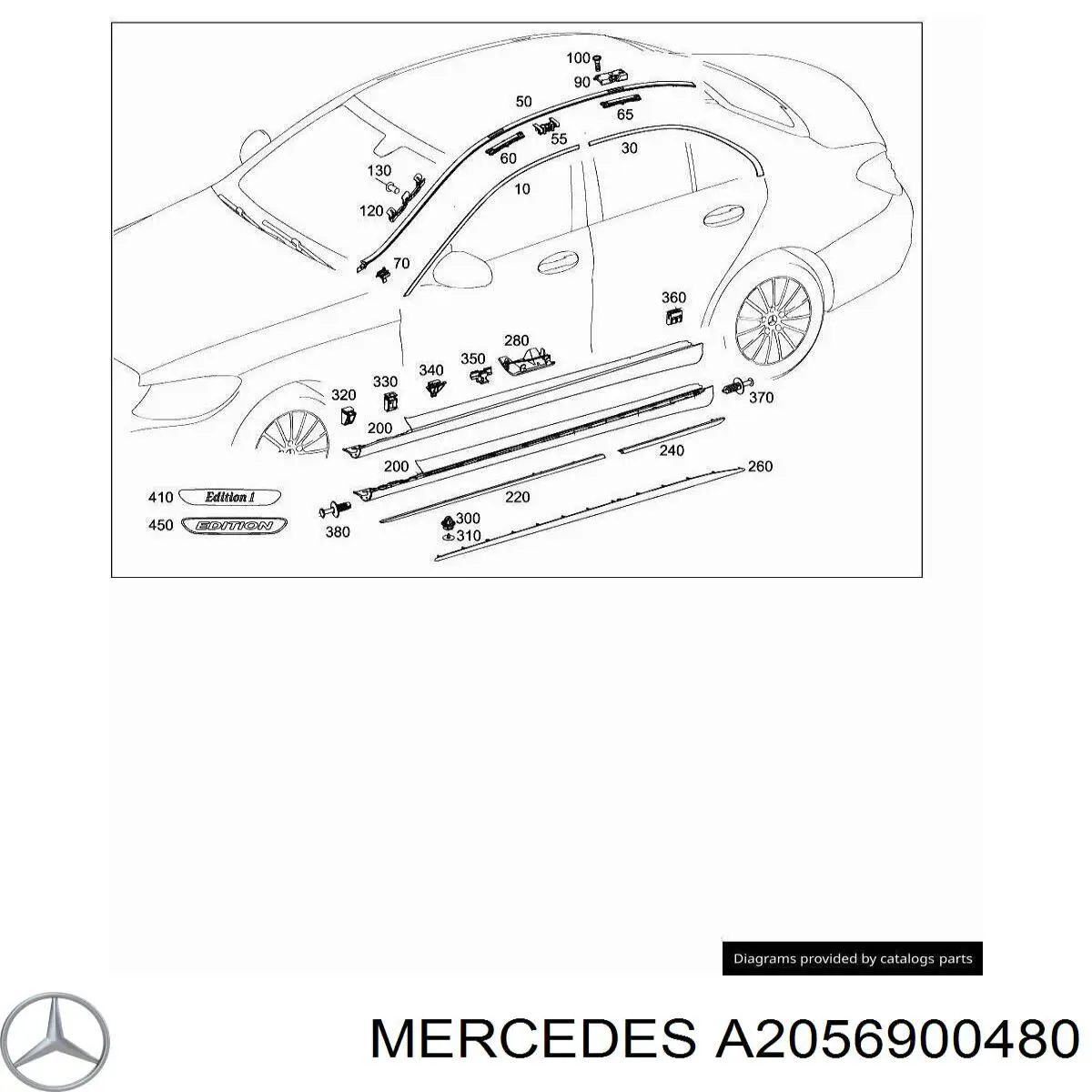 Купити A2056900480 Mercedes Молдинг задніх правих дверей, верхній