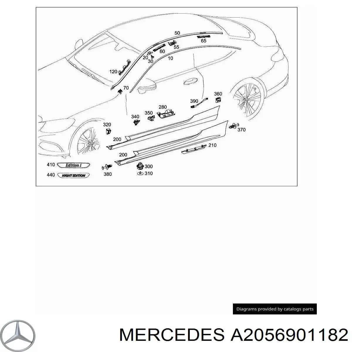 Молдинг даху, лівий Mercedes A2056901182 ціна, від 58.66 USD