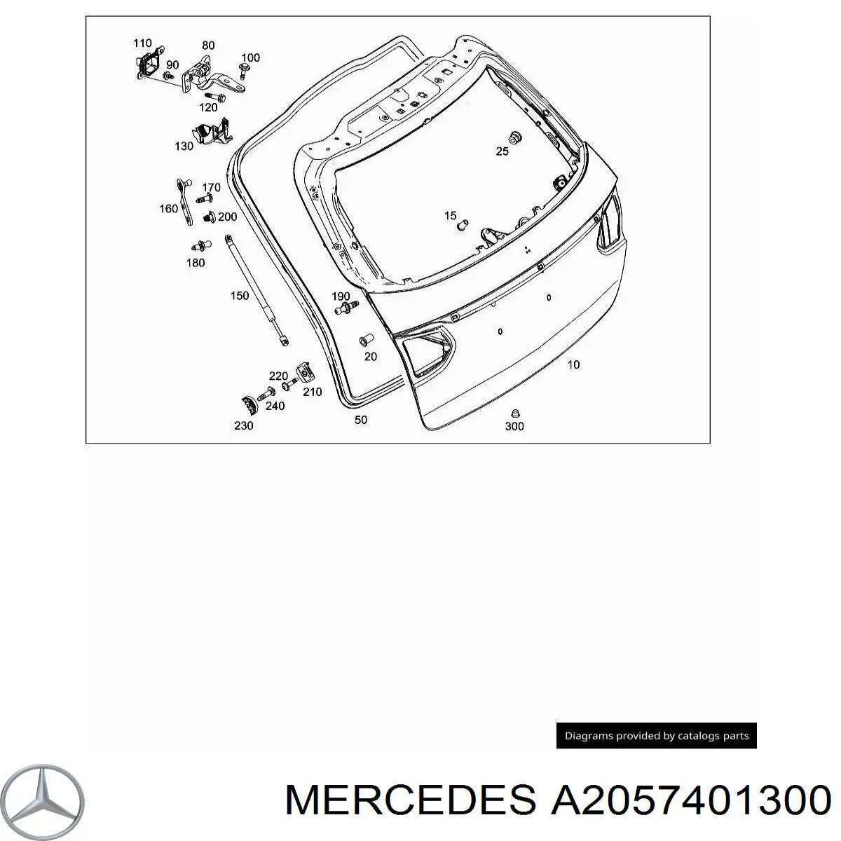 A2057401300 Mercedes Навішування двері задньої (і механізм урівноваження замка дверей задка)