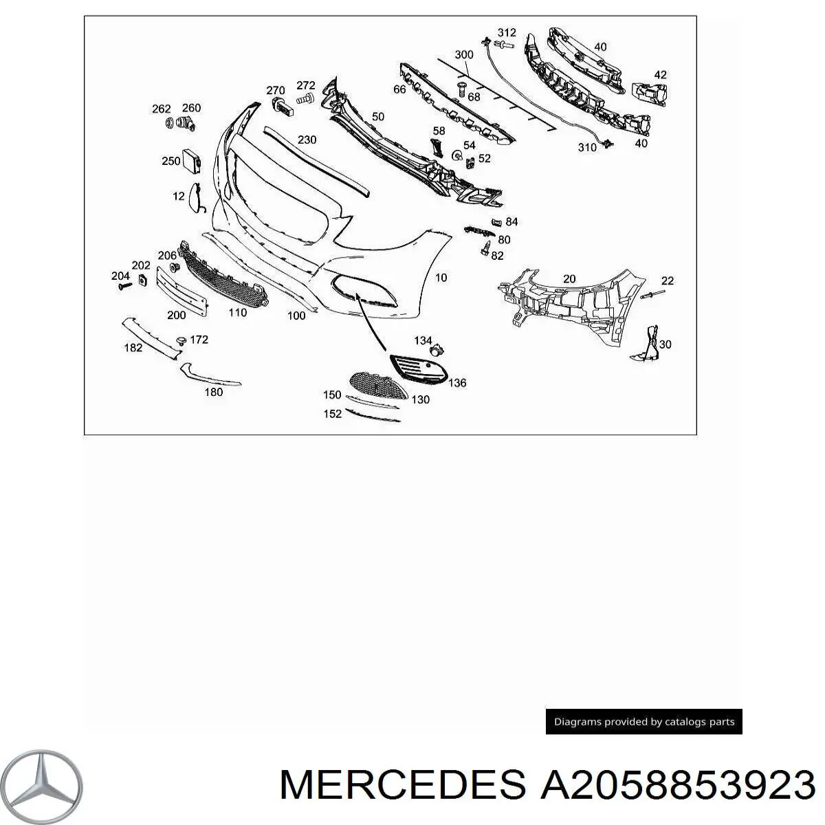Праве кріплення переднього бампера Mercedes A2058853923 ціна, від 15.20 USD