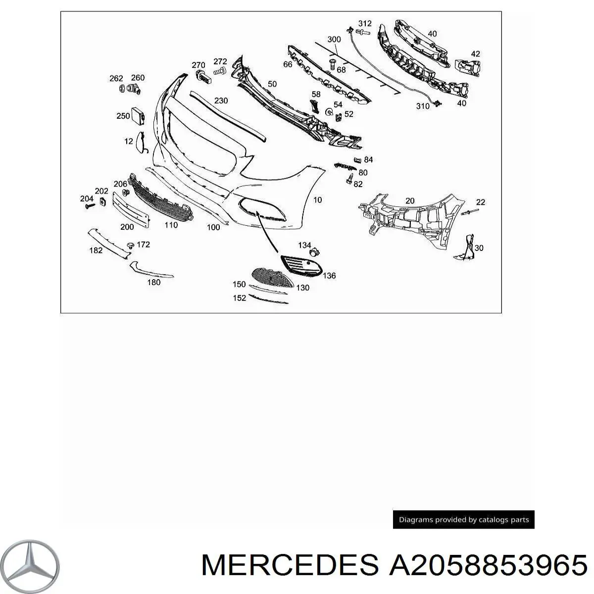 Праве кріплення переднього бампера Mercedes A2058853965 ціна, від 16.49 USD