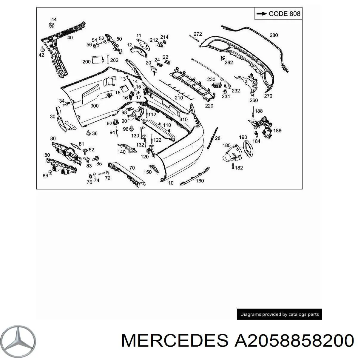 A2058858200 Mercedes Кронштейн бампера заднього, центральний