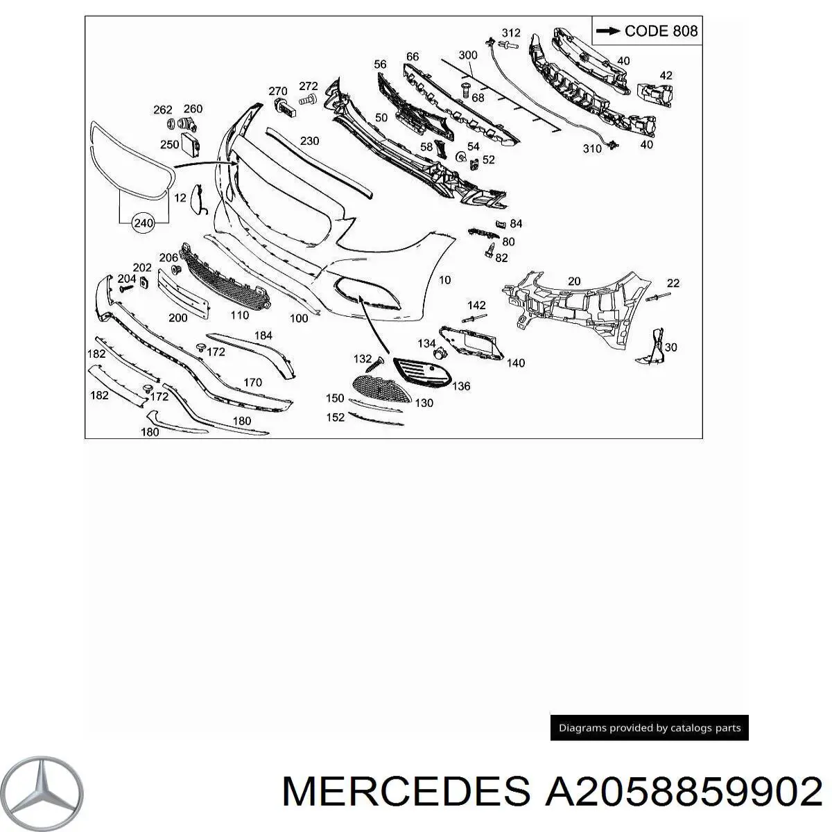 Молдинг переднього бампера, правий Mercedes A2058859902 ціна, від 135.05 USD