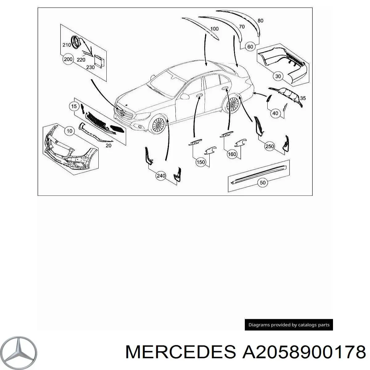 A2058900178 Mercedes Бризковики задні, комплект
