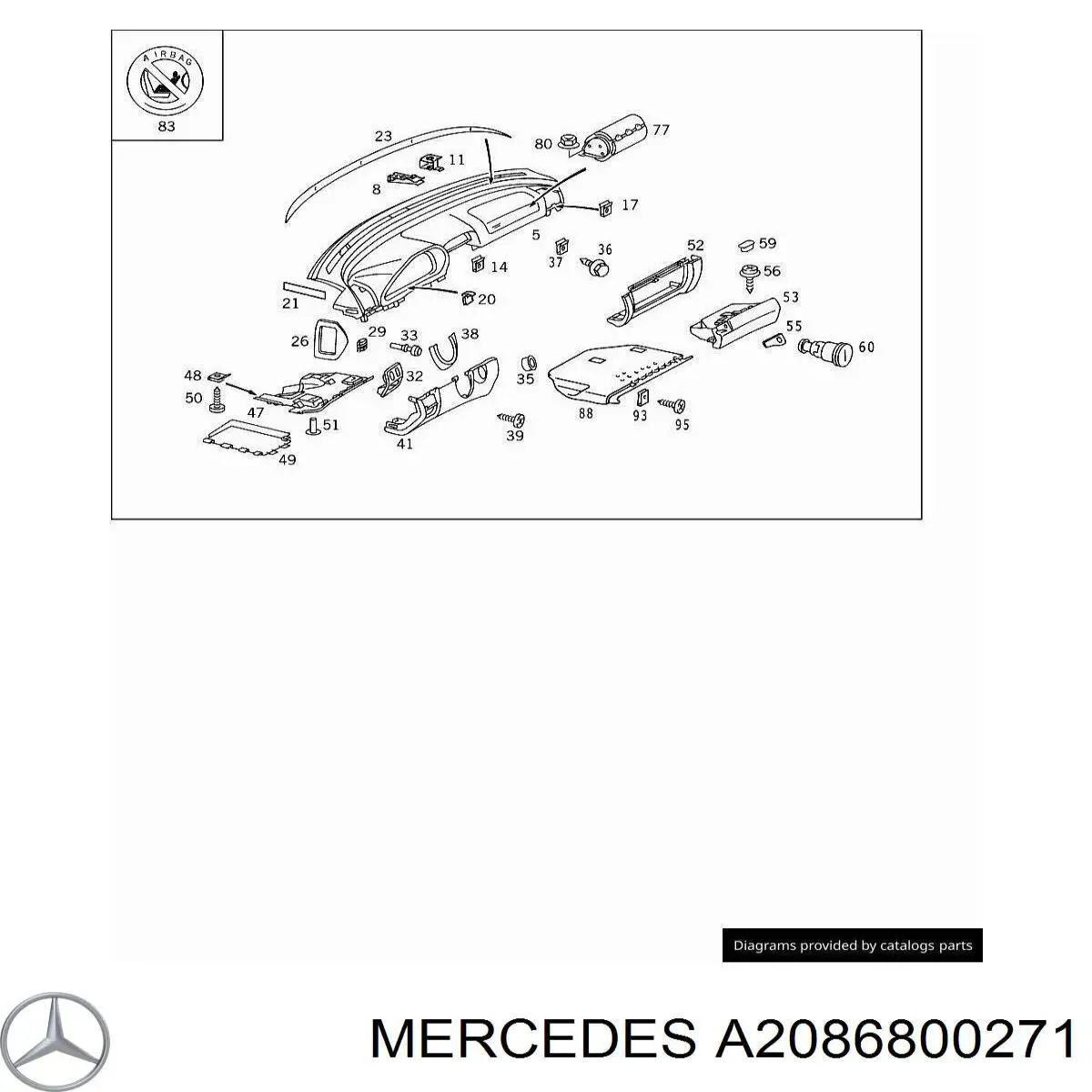 Молдинг (накладка) панелі приладів "торпедо", центральний Mercedes A2086800271 ціна, від 19.00 USD