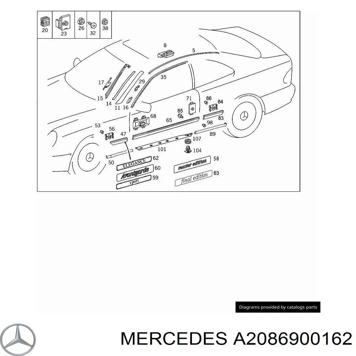 Молдинг переднього лівого крила Mercedes A2086900162 ціна, від 12.67 USD