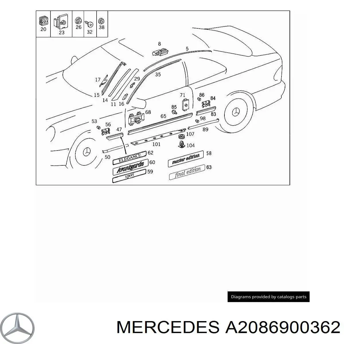 Молдинг заднього лівого крила Mercedes A2086900362 ціна, від 6.21 USD