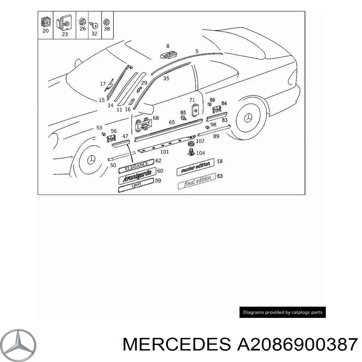 A2086900387 Mercedes Накладка стійки кузова зовнішня, передня ліва