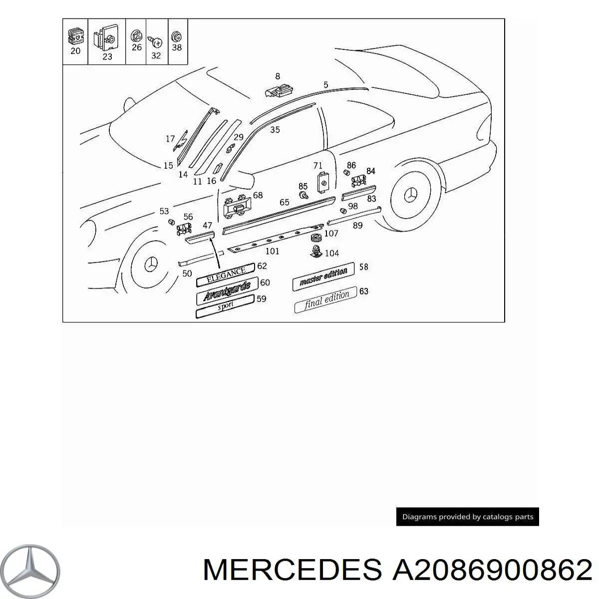 Накладка зовнішня (молдинг) порога, передня права Mercedes A2086900862 ціна, від 26.16 USD