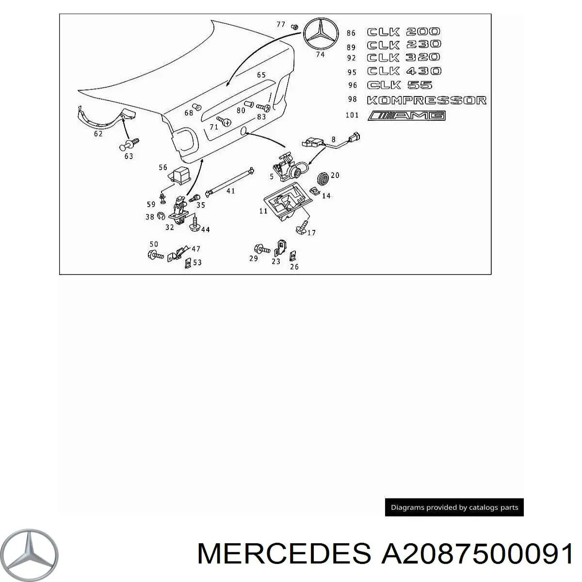 Замок кришки багажника/задньої  3/5-ї двері, задній на Mercedes CLK-Class (C208)