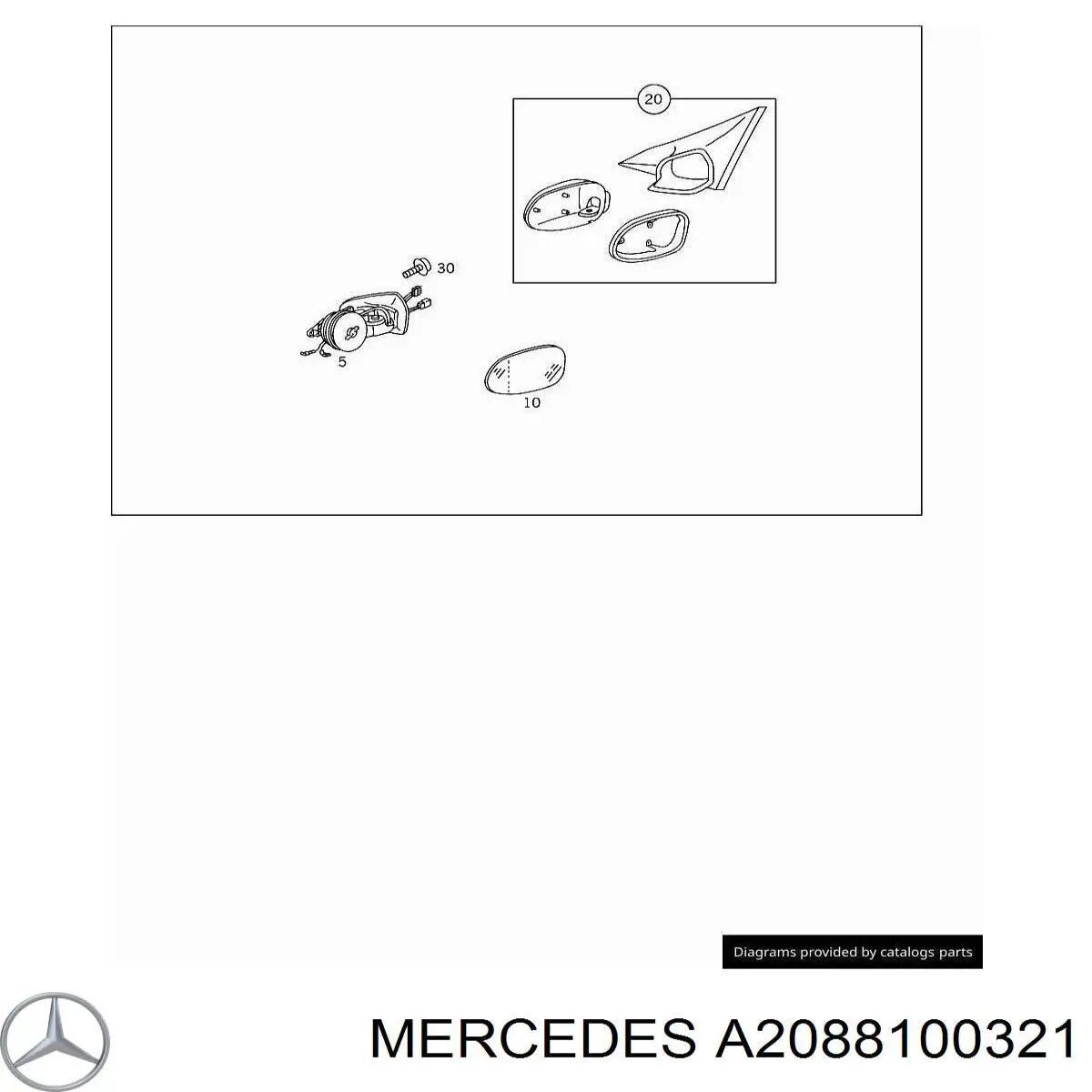 Дзеркальний елемент лівого дзеркала заднього виду Mercedes A2088100321 ціна, від 381.97 USD