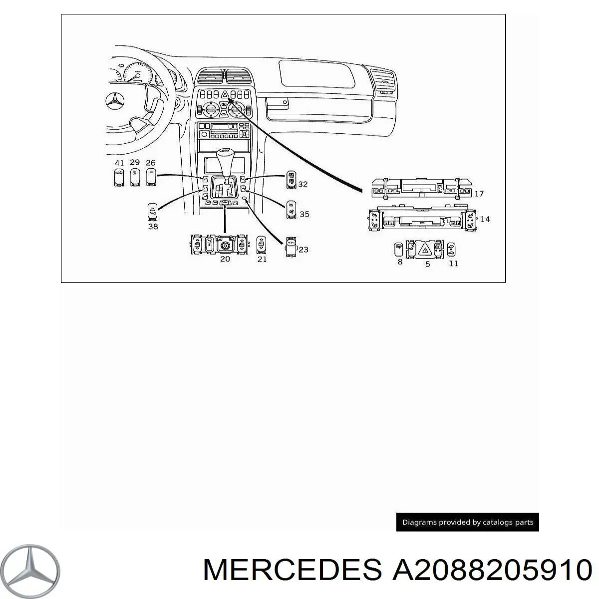 Купити A2088202910 Mercedes Кнопковий блок керування склопідіймачами центральної консолі