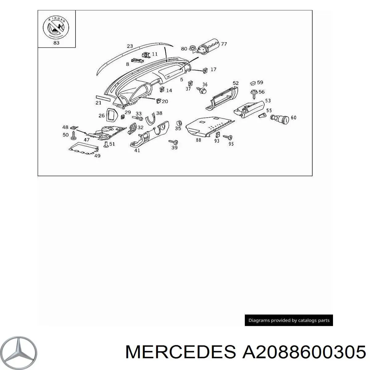 2088600305 Mercedes подушка безпеки, пасажирська, airbag