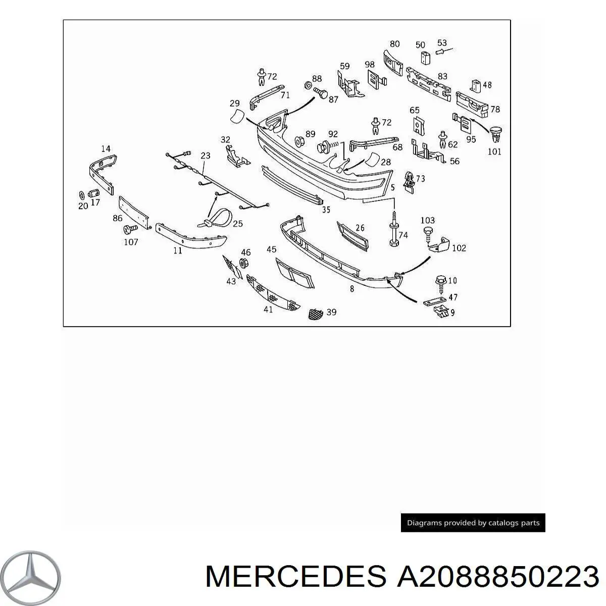 2088850223 Mercedes решітка переднього бампера, права