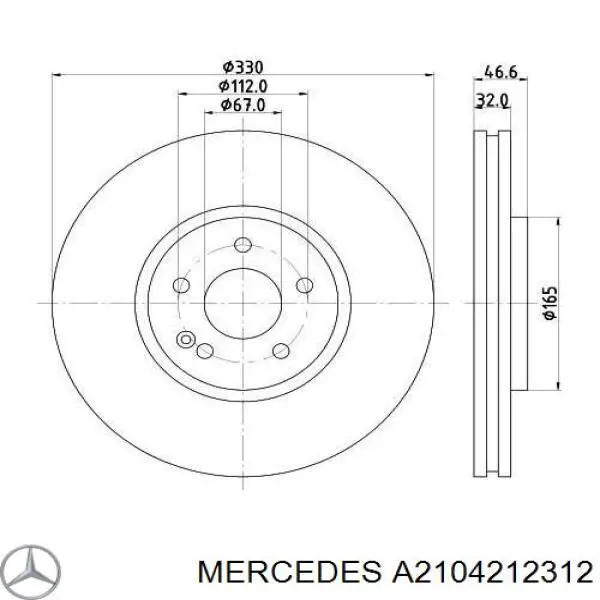 Диск переднього гальма Mercedes A2104212312 ціна, від 87.78 USD