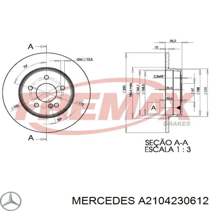 A2104230612 Mercedes диск гальмівний задній