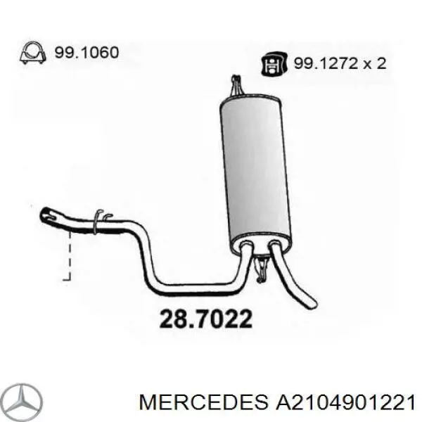 A2104901221 Mercedes глушник, середня і задня частина