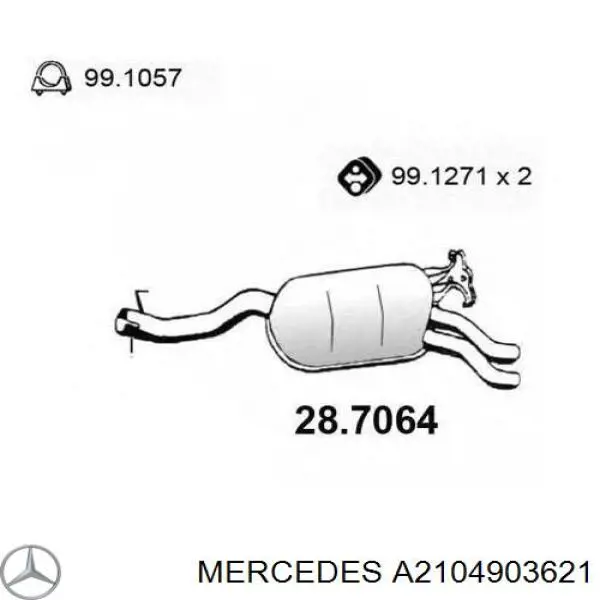 Глушник, середня і задня частина Mercedes A2104903621 ціна, від 1181.36 USD