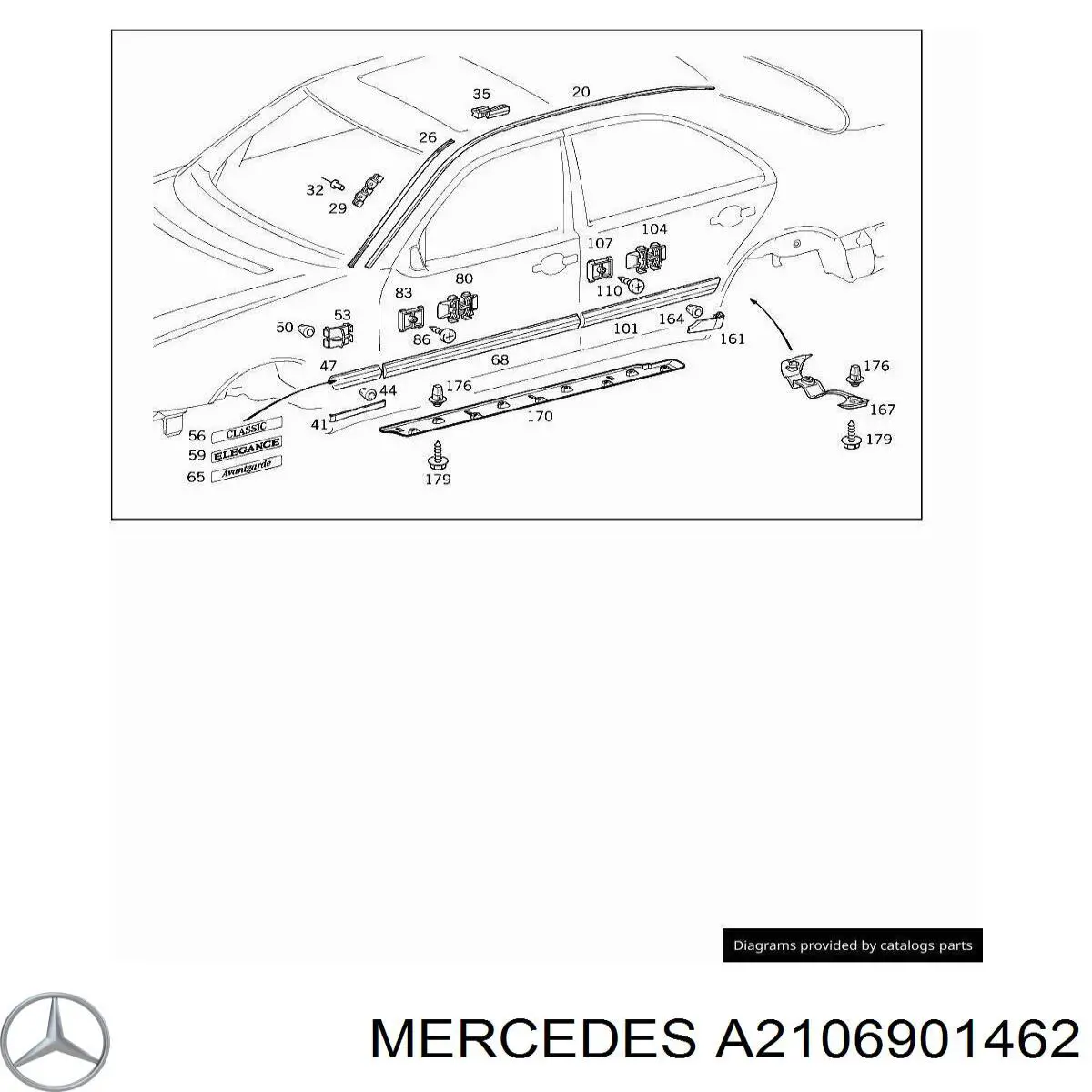 Молдинг переднього правого крила на Mercedes E-Class (W210)