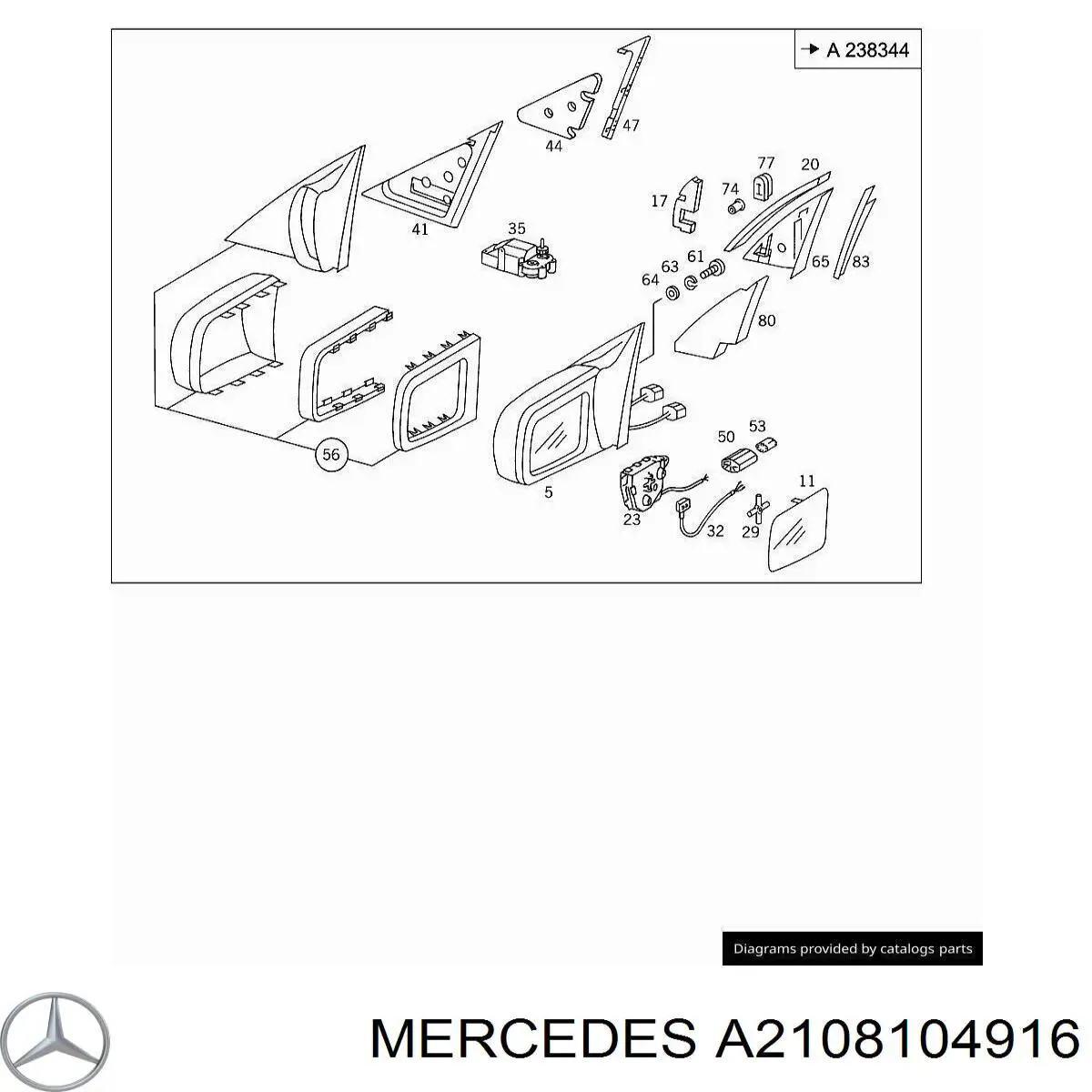 Ліве бічне дзеркало Mercedes A2108104916 ціна, від 33.82 USD
