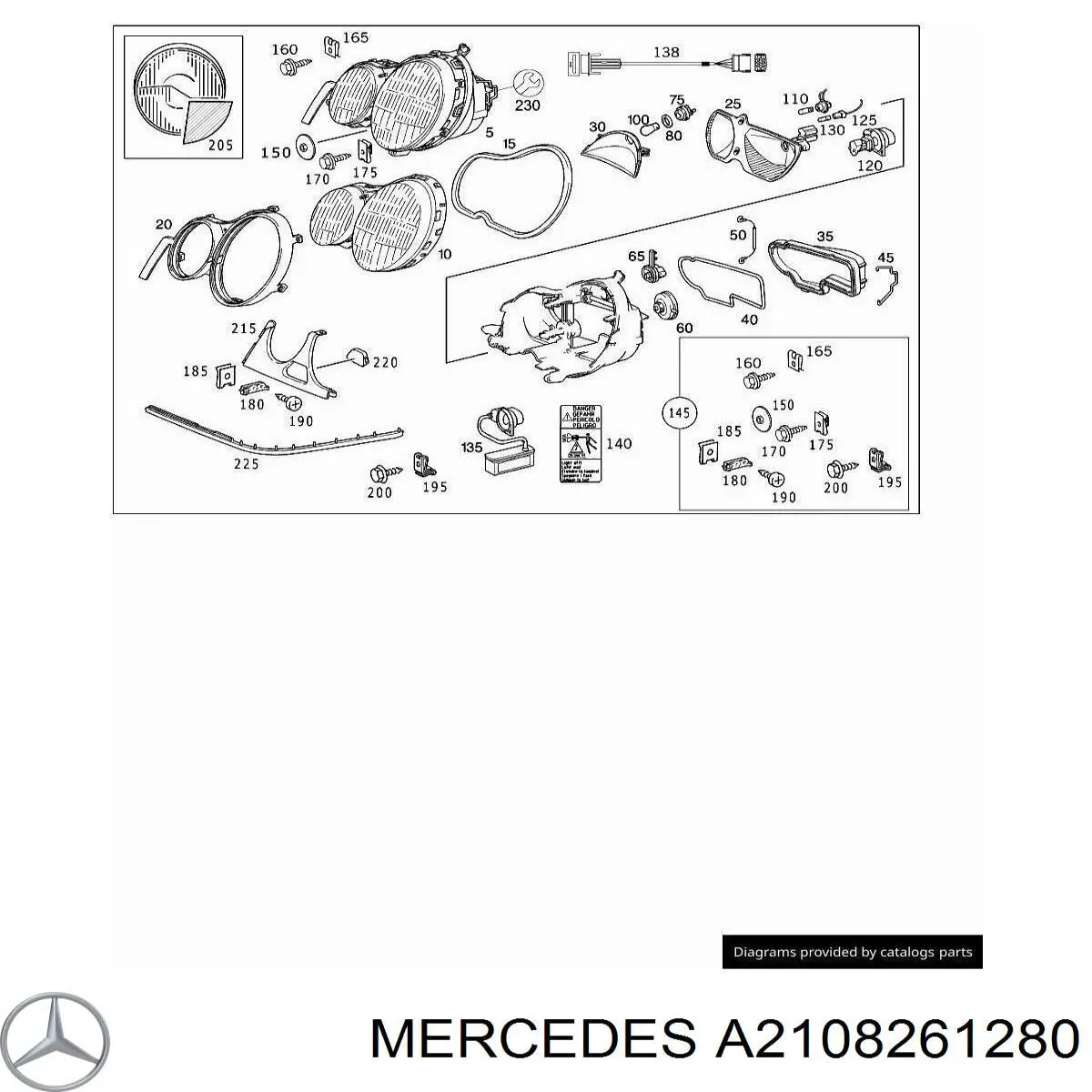 2108261280 Mercedes ущільнювач скла фари, правої
