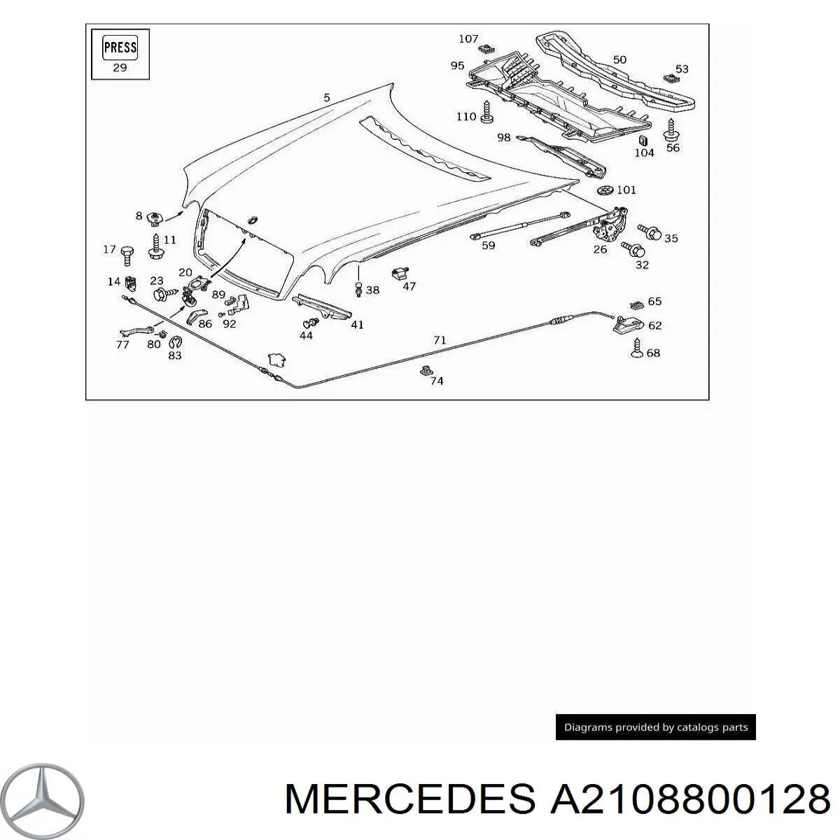 A2108800128 Mercedes петля капота, ліва