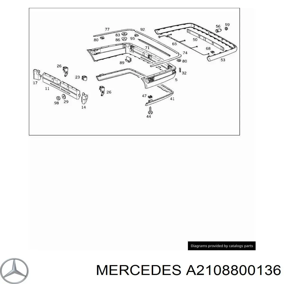 2108800136 Mercedes молдинг заднього бампера, лівий