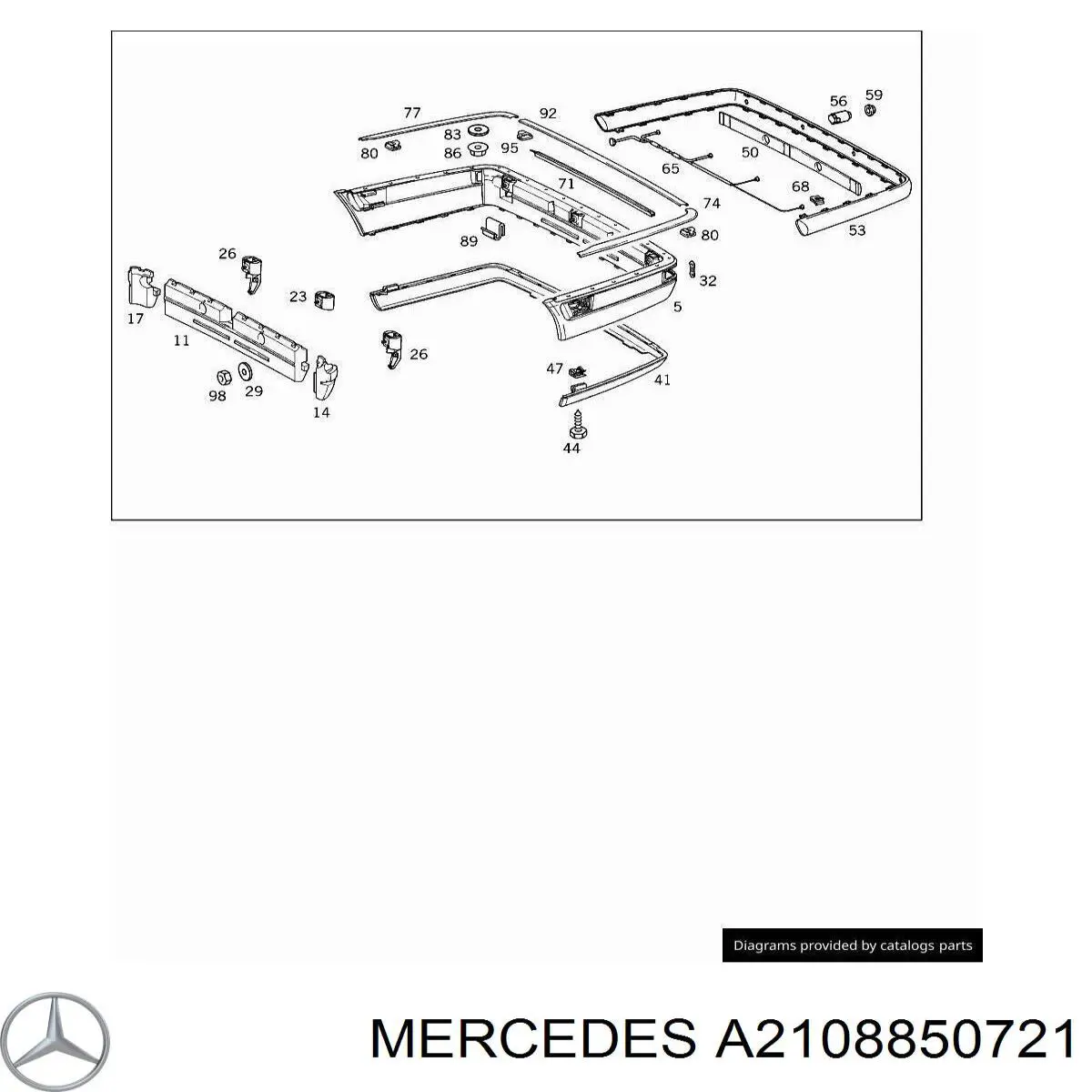 Накладка бампера заднього, центральна Mercedes A2108850721 ціна, від 45.74 USD
