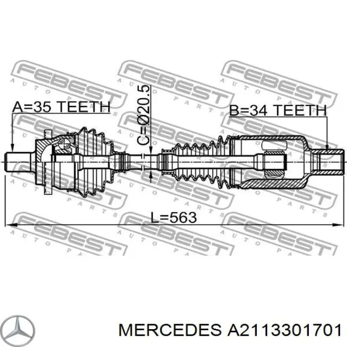 Купити A2113301701 Mercedes Ліва піввісь